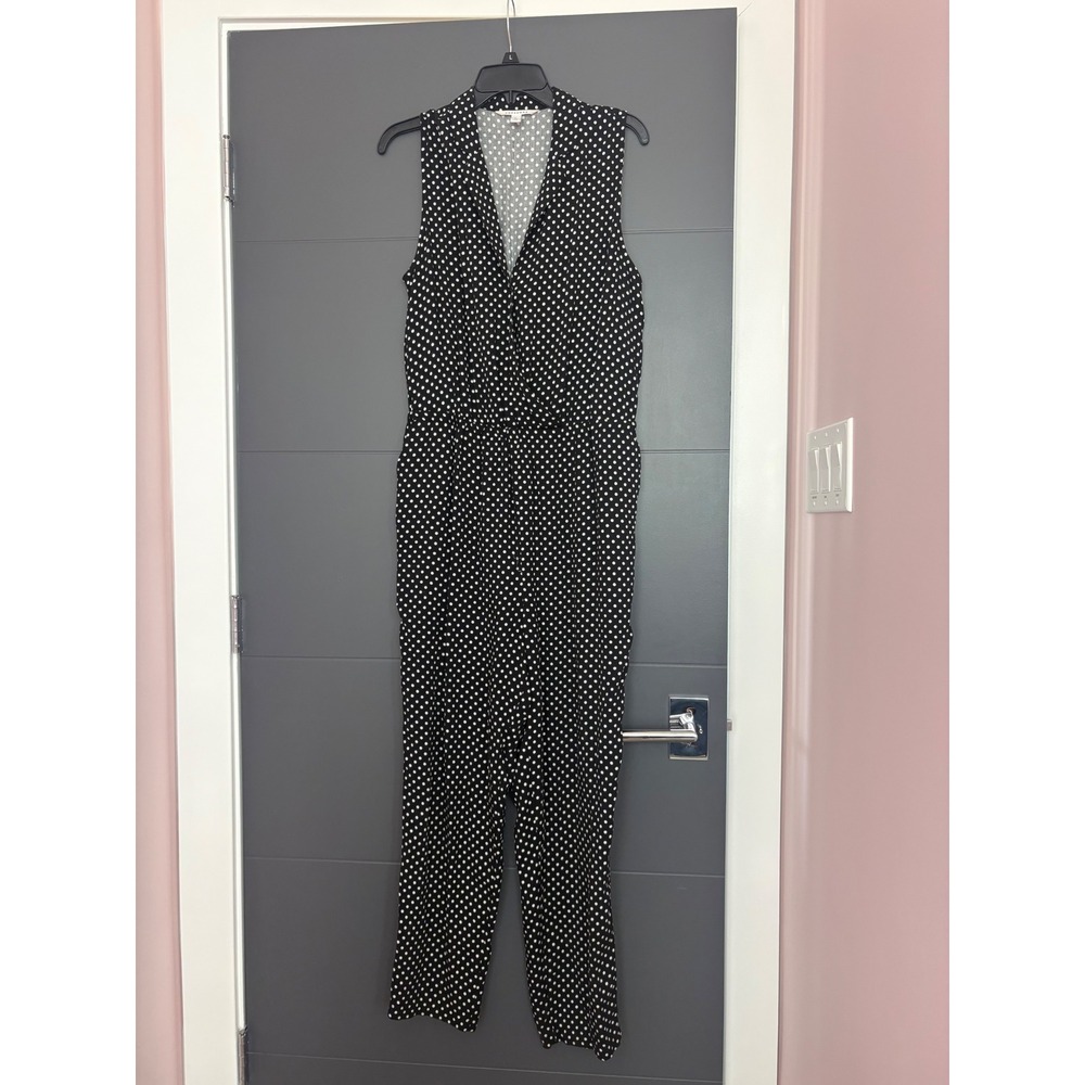 POPSUGAR Womens Black White‎ Polka Dot Sleeveless V-Neck Jumpsuit w/ Pockets